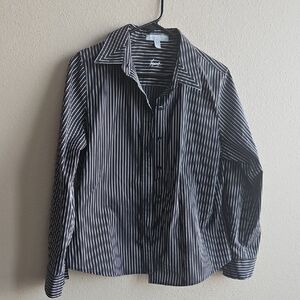 Foxcroft Black and White Vertical Stripe Dress Shirt